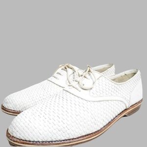 A. Testoni Luxury White Woven Oxford